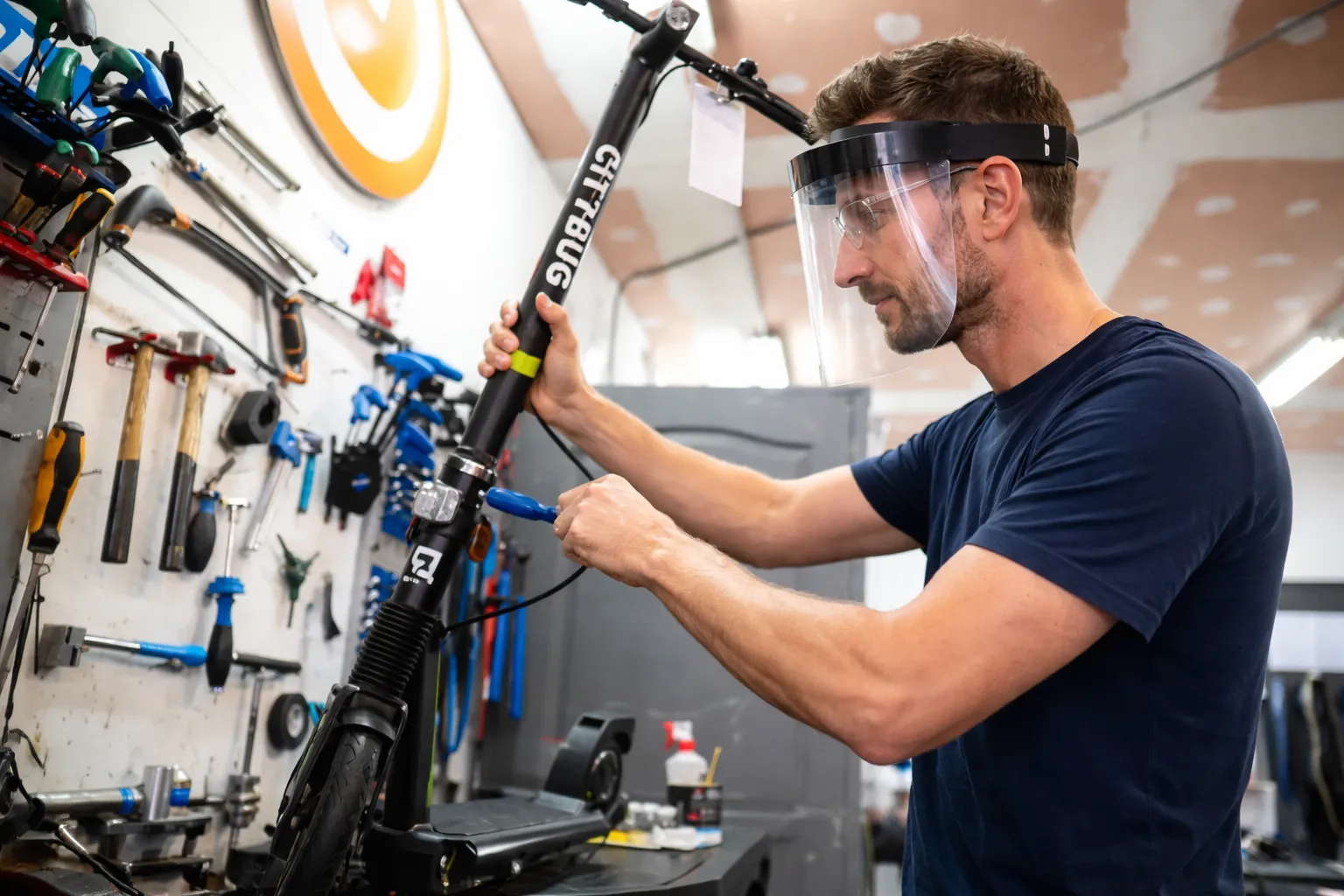 Technicien reparant une trottinette électrique